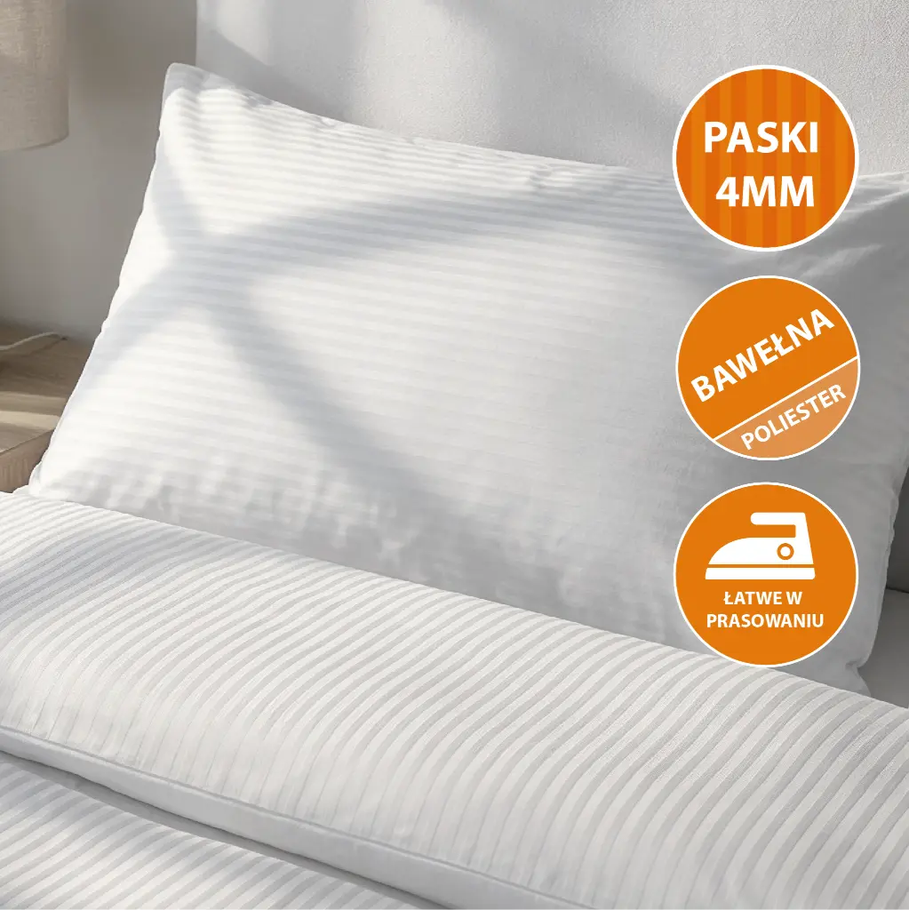 Poszewki hotelowe San Diego - adamaszek, paski 4 mm (50/70 cm + 15 cm, paski poziome)