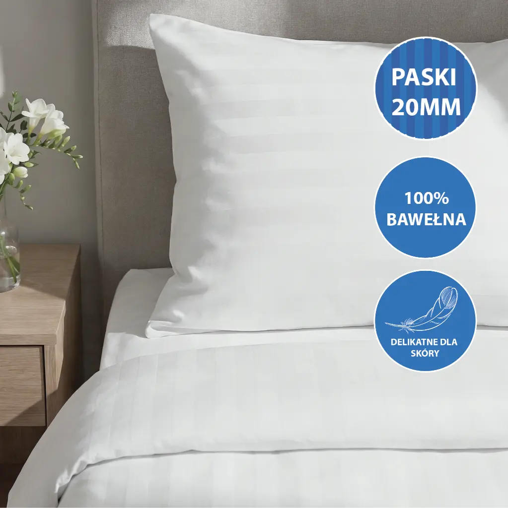 Poszwy hotelowe Monza - adamaszek, paski 20 mm (140/200 cm + 30 cm)