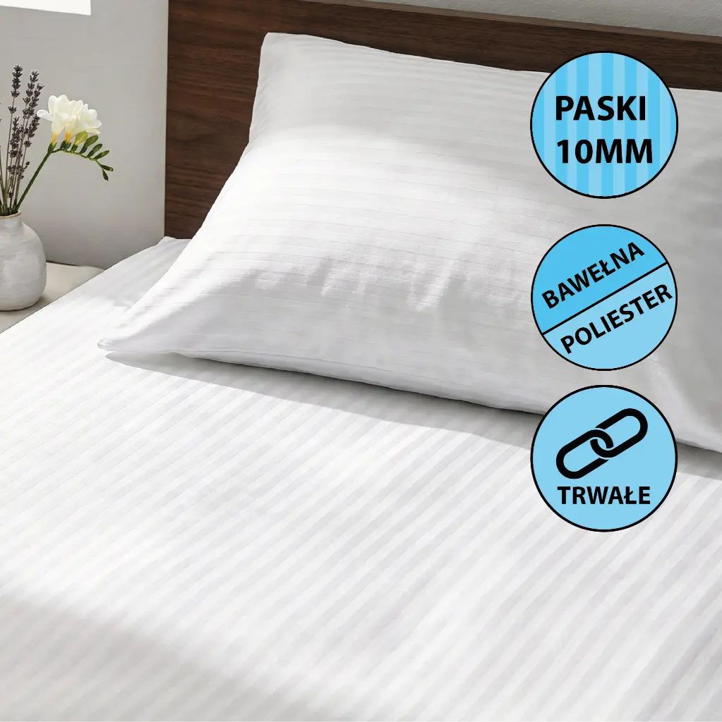 Poszwy hotelowe Endura- paski 10 mm (140/200 cm + 30 cm)