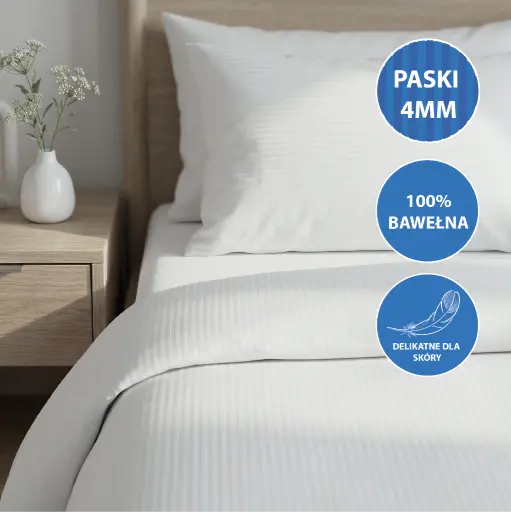 Poszewki hotelowe Biela - adamaszek, paski 4 mm